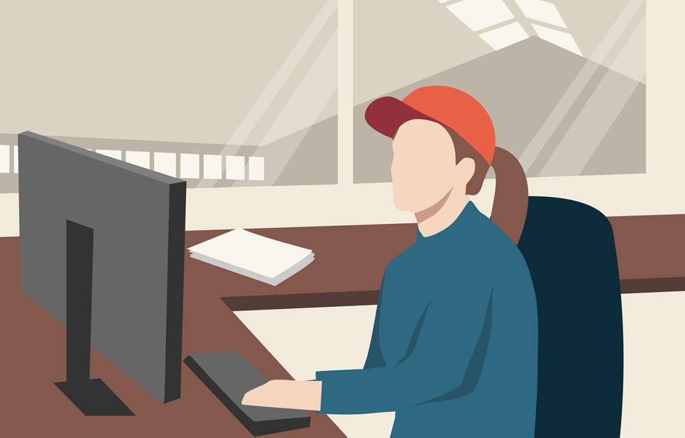 illustration man vid dator