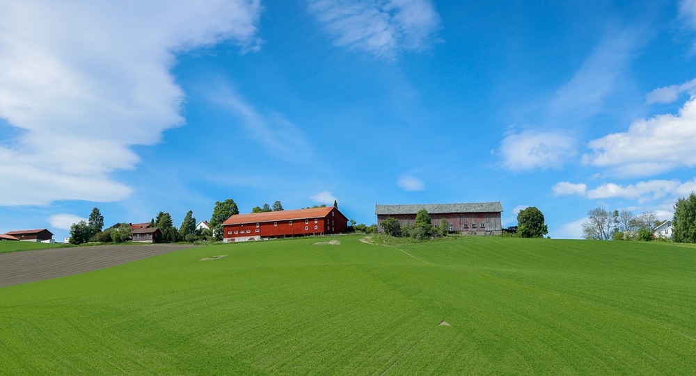 fält framför norsk gård