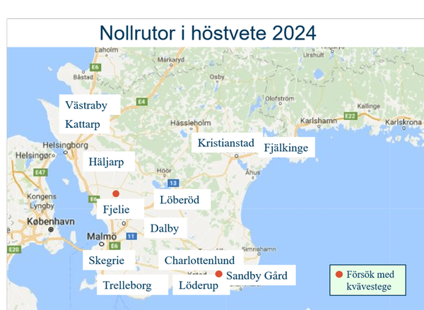 Karta över Skåne med utmärkta mätplatser